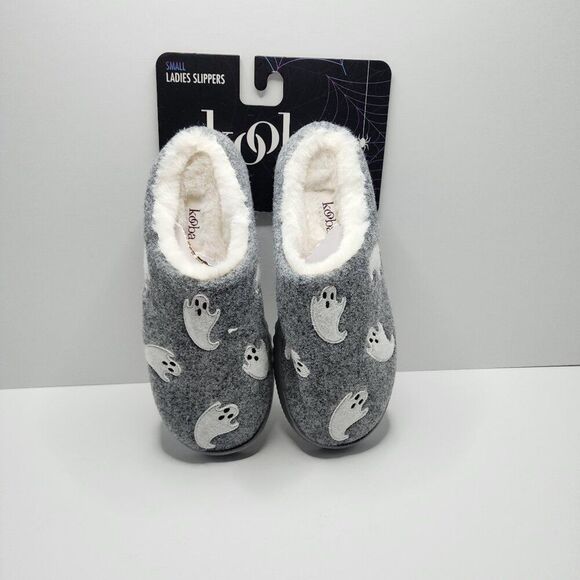 Kooba Ghost Adult Size S (5-6) White & Gray Faux Fur Ladies Slippers Halloween - Picture 6 of 7